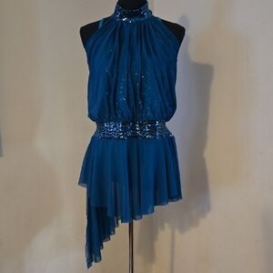 Teal Green Blue Halter Neck With Powermess Lyrical Dance Dress AXL